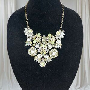 Floral Statement Bib Necklace Gold Tone Rhinestone Crystal Cluster Unbranded